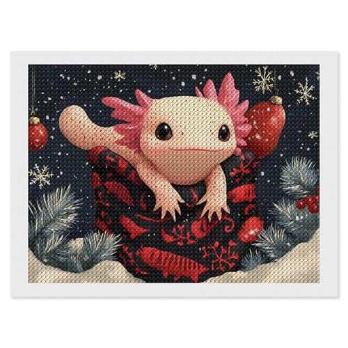 CSIVKEJ Niedliches Axolotl Diamant-Malset, 5D-Diamantkunst zum Selbermachen, mit runden Diamanten, für Wanddekoration und Geschenke (30,5 x 40,6 cm) von CSIVKEJ