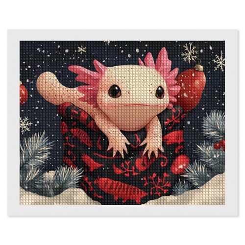 CSIVKEJ Niedliches Axolotl Diamant-Malset, 5D-Diamantkunst zum Selbermachen, mit runden Diamanten, für Wanddekoration und Geschenke (40,6 x 50,8 cm) von CSIVKEJ