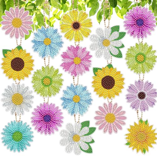 CSMEN Diamond Painting Keyrings Kids, 5D DIY Blumen Diamond Painting Anhänger, Doppelseitige Kinderstickerei, Strassstein Schlüsselanhänger Kunsthandwerk für Frauen Mädchen, 12er Pack von CSMEN