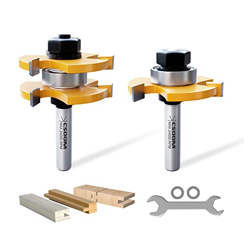 2022 Upgrade Feder und Nut Fräser Set mit 2 Stück 1/2 Zoll Schaft Fräsbohrer 3 Zähne Einstellbar T Form Holz Fräser Holzbearbeitungswerkzeug von CSOOM von CSOOM