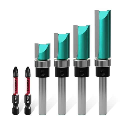 CSOOM 4pcs Pattern Flush Trim Router Bits 1/4 Shank,Cutting Diameter Carbide Bits for Woodworking, Cutting Length:15/81.3 cm, 3/10.2 cm, 2.5 cm, 1-1/5.1 cm von CSOOM