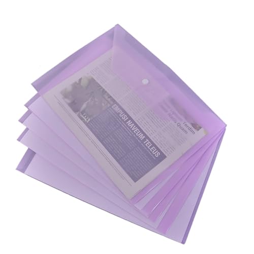 Dokumentenmappe 5 Stück Plastikumschläge, transparente, wiederverwendbare Plastikumschläge, wasserdichte Mappe mit Knöpfen, A4-Format, for den Einsatz im Schulbüro(Purple) von CSSHNL