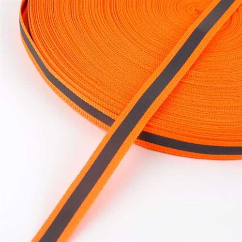 Gurtband 50 yards 1 cm Nylon Fluoreszierendes Silber Reflektierendes Gurtband Band Sicheres Warnband Borte DIY Kleidersäcke Schuhe Material Für Rucksäcke, Handtaschen(Orange) von CSSHNL