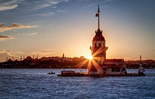 CSUNNY Malen nach Zahlen Bastelset Erwachsene Frauen Stadt Sonne Istanbul Türkei Bosporus Sultan Ahmed Maiden Tower Schwarzes Meer 50x60cm von CSUNNY