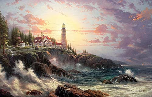 CSUNNY Malen nach Zahlen Flocken, Naturlandschaft, Wellen, Leuchtturm, Thomas Kinkade, 40x50cm von CSUNNY