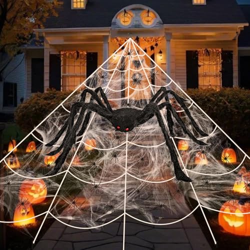 276" Halloween Riesige Spinnennetz Dekoration für draußen drinnen, 59" große Halloween Riesenspinne, 40 g Spinnweben, 50 Mini Spinnen für Halloween Garten Deko, Partydekoration für Halloween Deko von CSYY