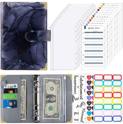 Tinte a6 Ringbinder Budget Buch Farbbilddruck Notizbuch Buch Sub Leder PU Hand Buch lose Blatt Ordner Handbuch Handbuch (Blaugrau) von CSZYGZS