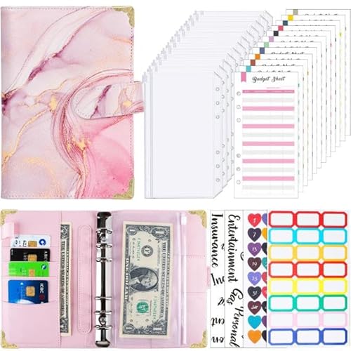 Tinte a6 Ringbinder Budget Buch Farbbilddruck Notizbuch Buch Sub Leder PU Hand Buch lose Blatt Ordner Handbuch Handbuch (Rosa) von CSZYGZS