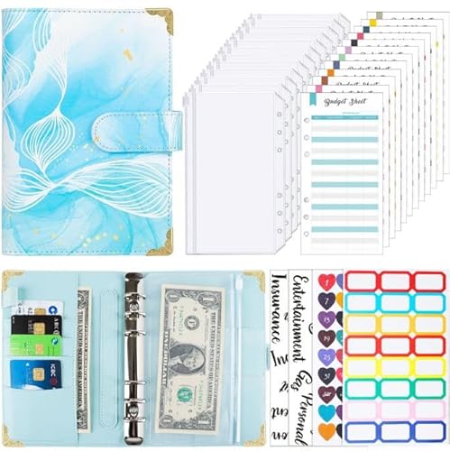 Tinte a6 Ringbinder Budget Buch Farbbilddruck Notizbuch Buch Sub Leder PU Hand Buch lose Blatt Ordner Handbuch Handbuch (Türkis) von CSZYGZS