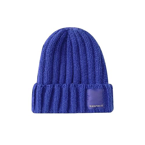 CTCOIJRN Frauen Winter Wolle Kappe Herbst und Winter Candy Farbe Set von Kopf Kappe Lose Verdickte Warme Strick Kappe Fischer Hut(Blu) von CTCOIJRN