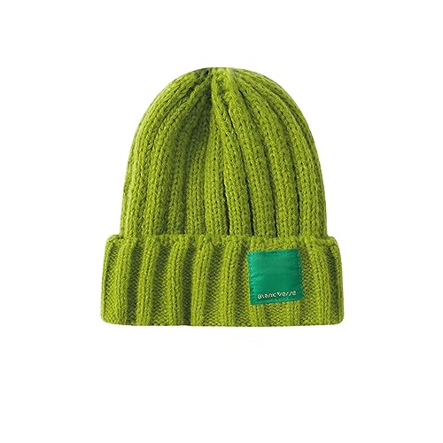 CTCOIJRN Frauen Winter Wolle Kappe Herbst und Winter Candy Farbe Set von Kopf Kappe Lose Verdickte Warme Strick Kappe Fischer Hut(Butter Green) von CTCOIJRN