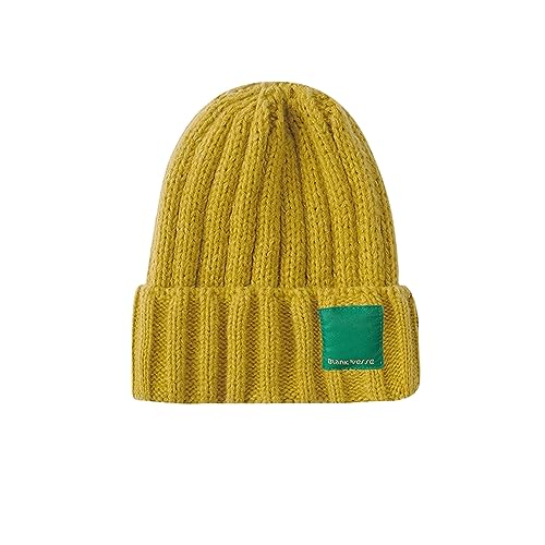 CTCOIJRN Frauen Winter Wolle Kappe Herbst und Winter Candy Farbe Set von Kopf Kappe Lose Verdickte Warme Strick Kappe Fischer Hut(Giallo) von CTCOIJRN