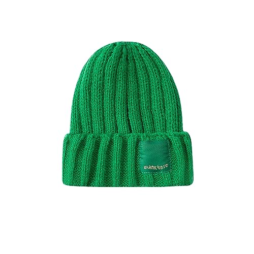 CTCOIJRN Frauen Winter Wolle Kappe Herbst und Winter Candy Farbe Set von Kopf Kappe Lose Verdickte Warme Strick Kappe Fischer Hut(Green) von CTCOIJRN