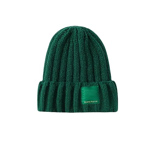 CTCOIJRN Frauen Winter Wolle Kappe Herbst und Winter Candy Farbe Set von Kopf Kappe Lose Verdickte Warme Strick Kappe Fischer Hut(Ink Green) von CTCOIJRN