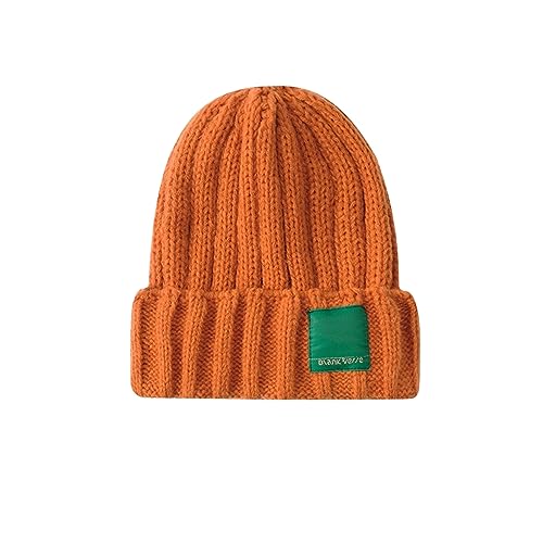 CTCOIJRN Frauen Winter Wolle Kappe Herbst und Winter Candy Farbe Set von Kopf Kappe Lose Verdickte Warme Strick Kappe Fischer Hut(Orange) von CTCOIJRN