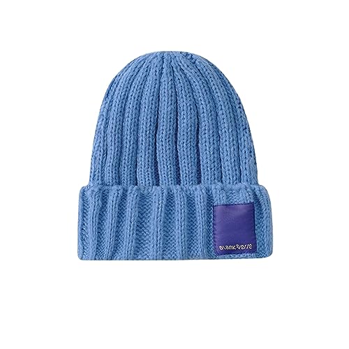 CTCOIJRN Frauen Winter Wolle Kappe Herbst und Winter Candy Farbe Set von Kopf Kappe Lose Verdickte Warme Strick Kappe Fischer Hut(Sky Blue) von CTCOIJRN