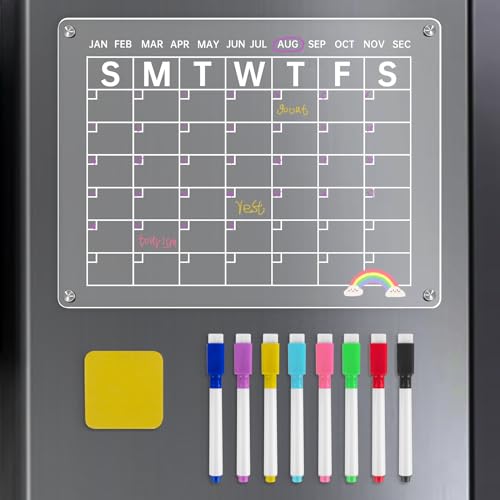 Magnetisches Kühlschrankkalender-Set Wochenplaner für Kühlschrank Magnetische, trocken abwischbare Acryltafel mit 8 Markierstiften und 1 Radiergummi für Menü, Mahlzeit, Memo (15,7'' x 11,8'') von CTDMJ