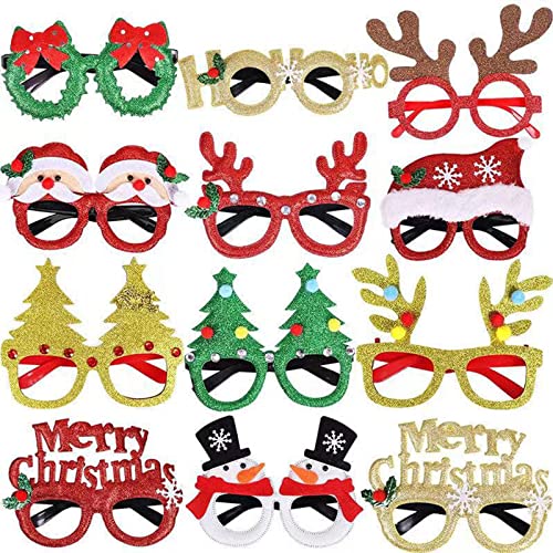 12 Stück Weihnachtsbrillen, Kreative Weihnachten Brillen Party, Weihnachtsbaum Rentier Partybrille, Geeignet zum Fotografieren und Feiern(12 Stile) von CTForest