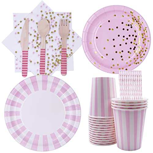 16 Sätze Partygeschirr Set, Geschirr Party-Set, Rosa Papier Geschirr Set, Geeignet für Partys, Einzigartiges Geschirr Kann der Party Atmosphäre Verleihen(Rosa) von CTForest