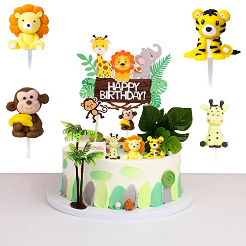 4 Stück Forest Animals Cake und 1 Stück Kuchendekorationseinsätze, geeignet für Geburtstagsfeiern und Dschungelpartys von CTForest