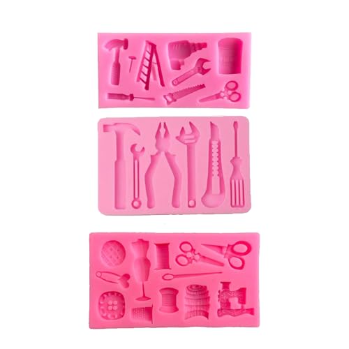 CTForest Silikonformen Fondant 3 Teiliges Set, 3D Harte Werkzeuge Silikon, Schraubenschlüssel Kuchenform, Geeignet für die Herstellung von Kuchen(Rosa) von CTForest