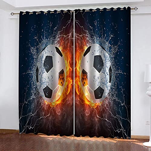 CTQTZ Blitz Fußball Blickdichter Vorhänge Mit Ösen Wasser und Feuer Fußball Verdunklungsvorhänge 234x230 cm (BreitexHöhe) 2er Set Gardinen für Dekoration Kinderzimmer von CTQTZ