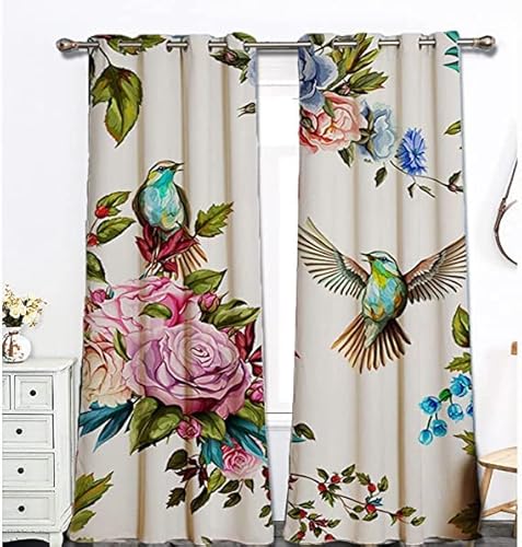 CTQTZ Blumen und Vögel Blickdichter Vorhänge Mit Ösen Jahrgang Verdunklungsvorhänge Blickdicht 280x260 cm (BreitexHöhe) 2er Set Gardinen für Dekoration Kinderzimmer von CTQTZ