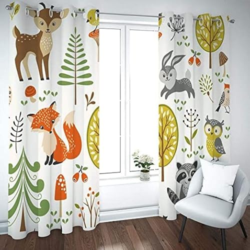 CTQTZ Cartoon Wald Blickdichte Vorhänge CartoonTiere Verdunkelungsvorhänge Mit Ösen 234x183 cm (BreitexHöhe) 2er Set Gardinen für Dekoration Kinderzimmer von CTQTZ