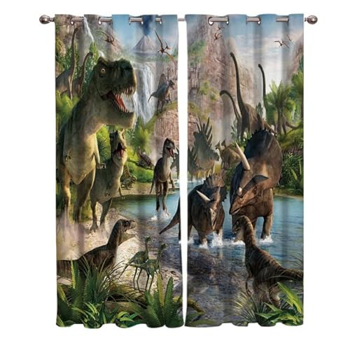 CTQTZ Dinosaurier Blickdichter Vorhänge Mit Ösen Dschungel Tiere Wildtiere Dino Verdunkelungsvorhänge Mit Ösen 150x166 cm (BreitexHöhe) 2er Set Gardinen für Dekoration Kinderzimmer von CTQTZ