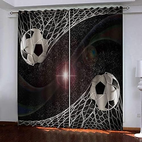 CTQTZ Fußball Kinderzimmer Gardinen mit Ösen Sport Fußball Vorhänge Blickdicht 280x175 cm (BreitexHöhe) 2er Set Gardinen für Dekoration Kinderzimmer von CTQTZ