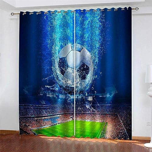 CTQTZ Fußball Thema Vorhänge Blickdicht unter Wasser Fußball Gardinen mit Ösen 200x160 cm (BreitexHöhe) 2er Set Verdunkelungsvorhang Blickdicht für Dekoration Kinderzimmer von CTQTZ