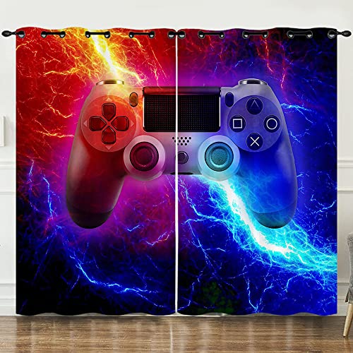 CTQTZ Game Blickdichter Vorhänge Mit Ösen Videospiele Spieler Gaming Gamepad Verdunklungsvorhänge Blickdicht 280x260 cm (BreitexHöhe) 2er Set Gardinen für Dekoration Kinderzimmer von CTQTZ