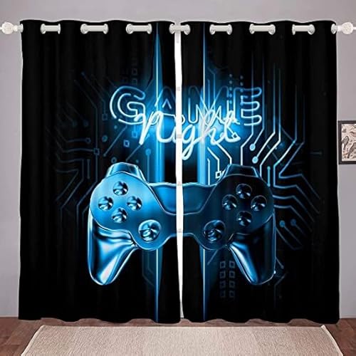 CTQTZ Gamepad Kinder Blickdichte Vorhänge Jungen Teenager Spiel Thema Verdunkelungsvorhänge Mit Ösen 140x160 cm (BreitexHöhe) 2er Set Gardinen für Dekoration Kinderzimmer von CTQTZ