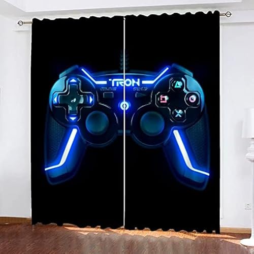 CTQTZ Gamepad Kinder Blickdichte Vorhänge Jungen Teenager Spiel Thema Verdunkelungsvorhänge Mit Ösen 140x160 cm (BreitexHöhe) 2er Set Gardinen für Dekoration Kinderzimmer von CTQTZ