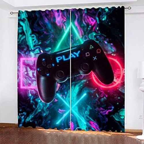 CTQTZ Gaming Kinderzimmer Gardinen mit Ösen Vorhänge Game Controller Raumdekoration Vorhänge Blickdicht 280x175 cm (BreitexHöhe) 2er Set Gardinen für Dekoration Kinderzimmer von CTQTZ