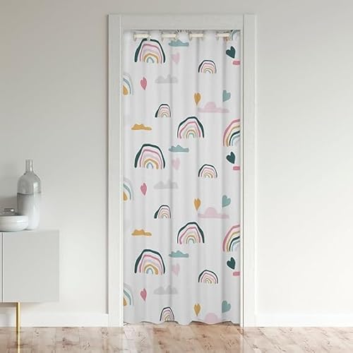 CTQTZ Kind Regenbogen Türvorhang, 86x203cm(BxH) Blickdicht Thermo Gardinen Vorhang Karikatur Regenbogen Wolke Blackout Vorhang mit Ösen für Schlafzimmer Tür Schrank Vorhang von CTQTZ