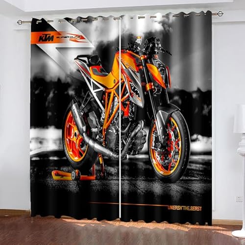 CTQTZ Motorrad Blickdichter Vorhänge Mit Ösen Sportlokomotive Verdunklungsvorhänge 234x230 cm (BreitexHöhe) 2er Set Gardinen für Dekoration Kinderzimmer von CTQTZ