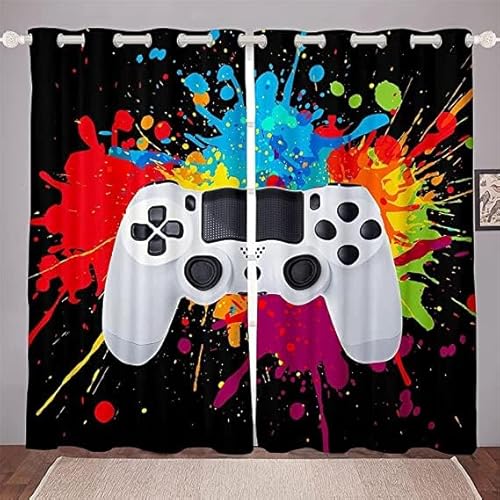 CTQTZ Spiel Thema Vorhänge Blickdicht Game Controller Dekor Raumdekor Verdunkelungsvorhänge Mit Ösen 264x240 cm (BreitexHöhe) 2er Set Gardinen für Dekoration Kinderzimmer von CTQTZ