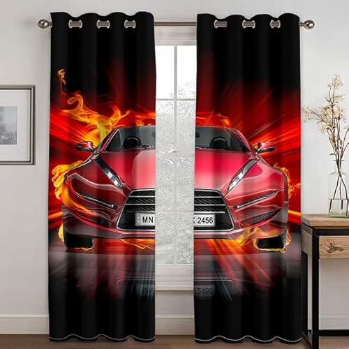 CTQTZ Sportwagen Vorhänge Blickdicht rotes Auto Gardinen mit Ösen 200x160 cm (BreitexHöhe) 2er Set Verdunkelungsvorhang Blickdicht für Dekoration Kinderzimmer von CTQTZ