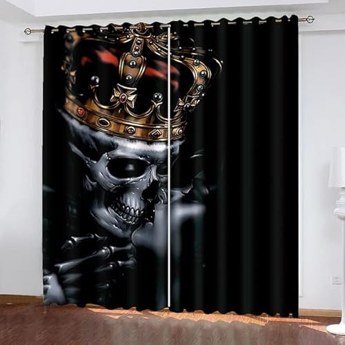 CTQTZ Totenkopf Blickdichter Vorhänge Mit Ösen Gothic Schädel Verdunkelungsvorhänge Mit Ösen 150x166 cm (BreitexHöhe) 2er Set Gardinen für Dekoration Kinderzimmer von CTQTZ