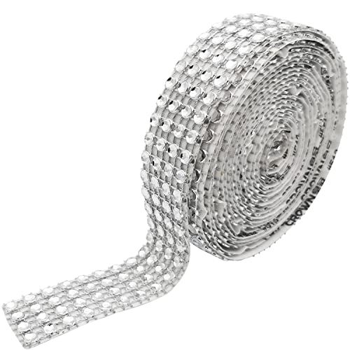 CTRICALVER Strassband Silber 1 Rollen, 3 yard, Glitzersteine Selbstklebend DIY Dekoration Bling Aufkleber, für Bastelarbeiten, Kleidung, DIY-Dekoration (4 Reihen Diamanten) von CTRICALVER