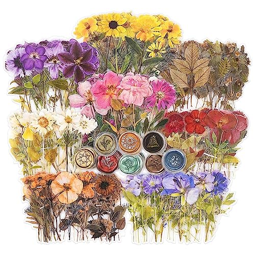 320-Teiliges Aufkleber-Set mit Gepressten Blumen, Getrocknete Blumen, Kunstharz-Aufkleber, Abziehbilder, Florale, Botanische Journaling-Aufkleber, Mehrfarbig von CTRLZS