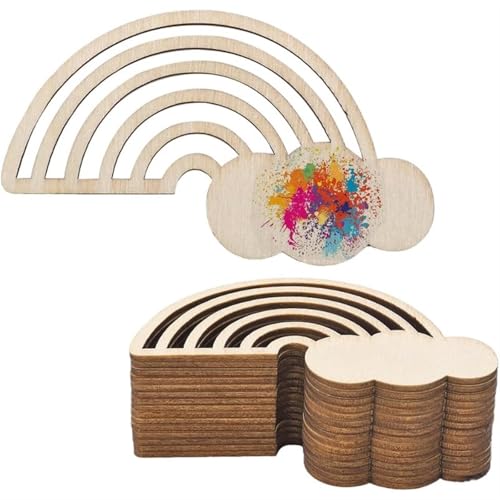 CTRSM Bastelformen aus Holz, 10 STÜCKE Regenbogen Holz Ausschnitt Unvollendete Holz Unvollendete DIY Handwerk Hängende Ornamente Wolke Discs Scheiben von CTRSM