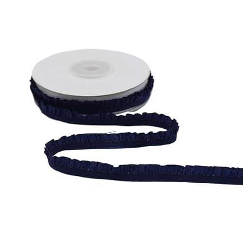 CTRSM Gummiband für Nähen, 5 Yard Rüschen-Spitzenbesatz, schwarz-weiße Bänder, dehnbares Rüschen-Geschenkverpackungsband, DIY-Nähstoffzubehör, Plissee-Spitze(Dark Blue,50mm) von CTRSM