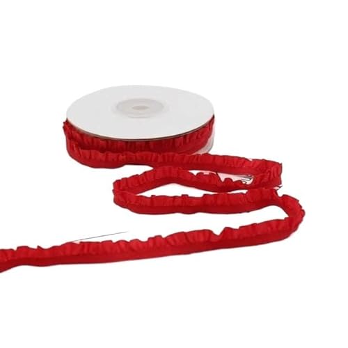 CTRSM Gummiband für Nähen, 5 Yard Rüschen-Spitzenbesatz, schwarz-weiße Bänder, dehnbares Rüschen-Geschenkverpackungsband, DIY-Nähstoffzubehör, Plissee-Spitze(Red,40mm) von CTRSM