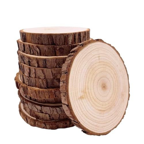 CTRSM Holzscheiben, Holzscheiben für Basteln, 2 Stück 14–16 cm große Naturholzscheiben, unlackierte Kiefernholzkreise mit Rinde for Untersetzer, Bastelarbeiten, rustikale Weihnachtsornamente von CTRSM