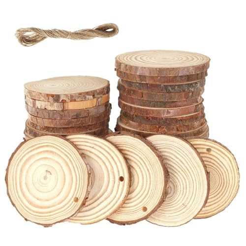 CTRSM Holzscheiben, Holzscheiben für Basteln, 30 Stück Naturholzscheiben, Bastelset aus Holz mit Loch, Holzkreise, Baumscheiben for Kunst und Handwerk, Weihnachtsschmuck, DIY-Bastelarbeiten(6-7cm) von CTRSM