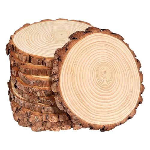 CTRSM Holzscheiben, Holzscheiben für Basteln, 5 Stück 7–8 cm große Naturholzscheiben, unbehandelte Kiefernholzscheiben mit Rinde for DIY-Basteluntersetzer, Hochzeitsdekoration von CTRSM