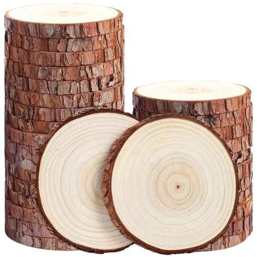 CTRSM Holzscheiben, Holzscheiben für Basteln, 50 Stück 5–6 cm runde Kiefernholzscheiben, unvollendete Leere Hängetafel, Zeichnung, Display, Ornamente, Hochzeit, Party, Dekoration von CTRSM