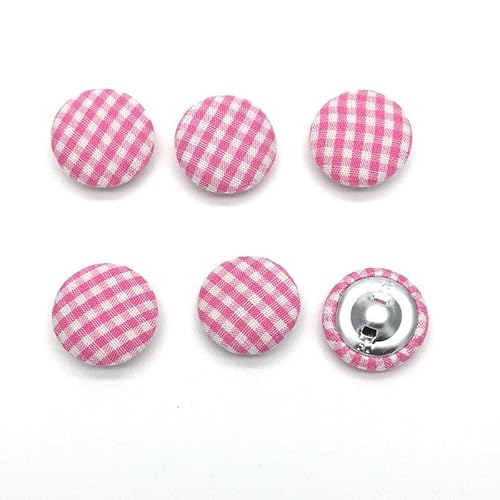 CTRSM Knöpfe für Annähen, Samtknopf, Stoffbezogene Knöpfe, 10 Stück, Karierte runde Stoffknöpfe, Samtknöpfe mit Metallschaft, for Basteln und Nähen von Kleidung(Pink,28MM) von CTRSM